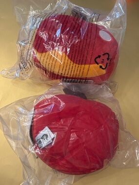 Plush Red Apple Decorative Pillow with Brown Stem Yellow Wavy Buttom